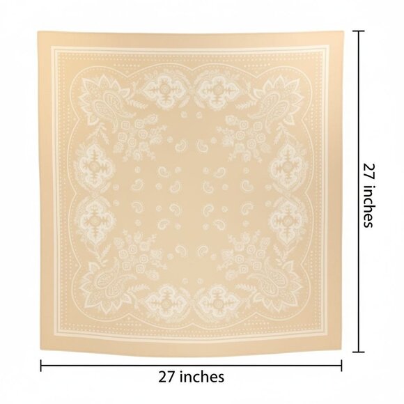 Beige White Paisley Square Scarf Wild Rag Bandana Print Satin Neck Head Wrap 27 - Picture 3 of 13